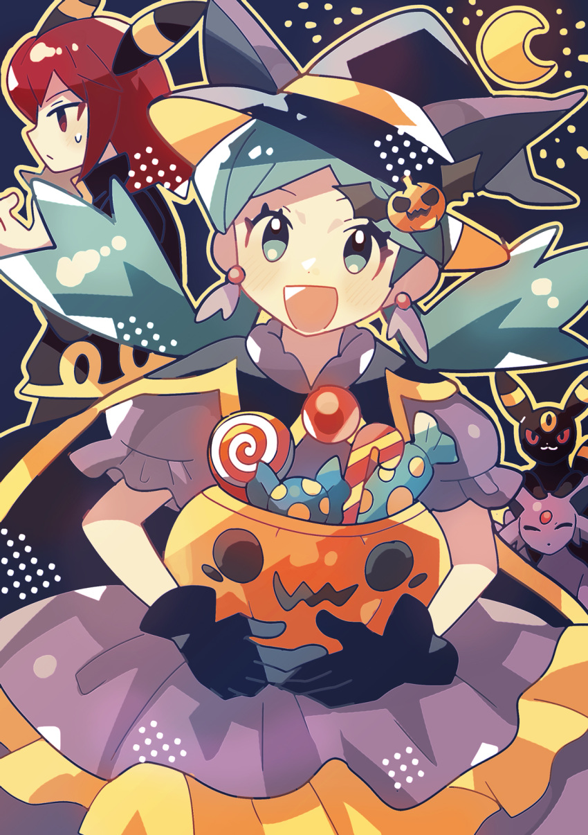 1boy, 1girl, :d, anidler91, animal_ears, black_cape, black_gloves, black_hat