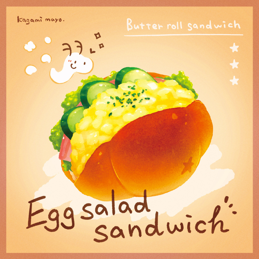 artist_name, bread, brown_background, cucumber, cucumber_slice, egg_(food), egg_salad, food