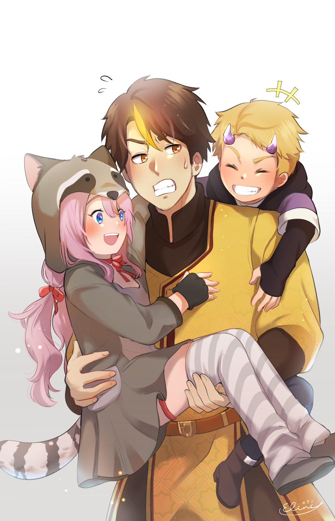 1girl, 2boys, ^_^, afterlife_smp, age_difference, aged_down, blonde_hair, blue_eyes