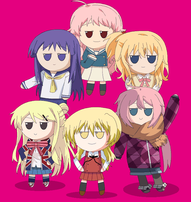 6+girls, anima_yell!, blonde_hair, blue_dress, blue_eyes, crossover, fujikawa_kayo, fumo_(doll)
