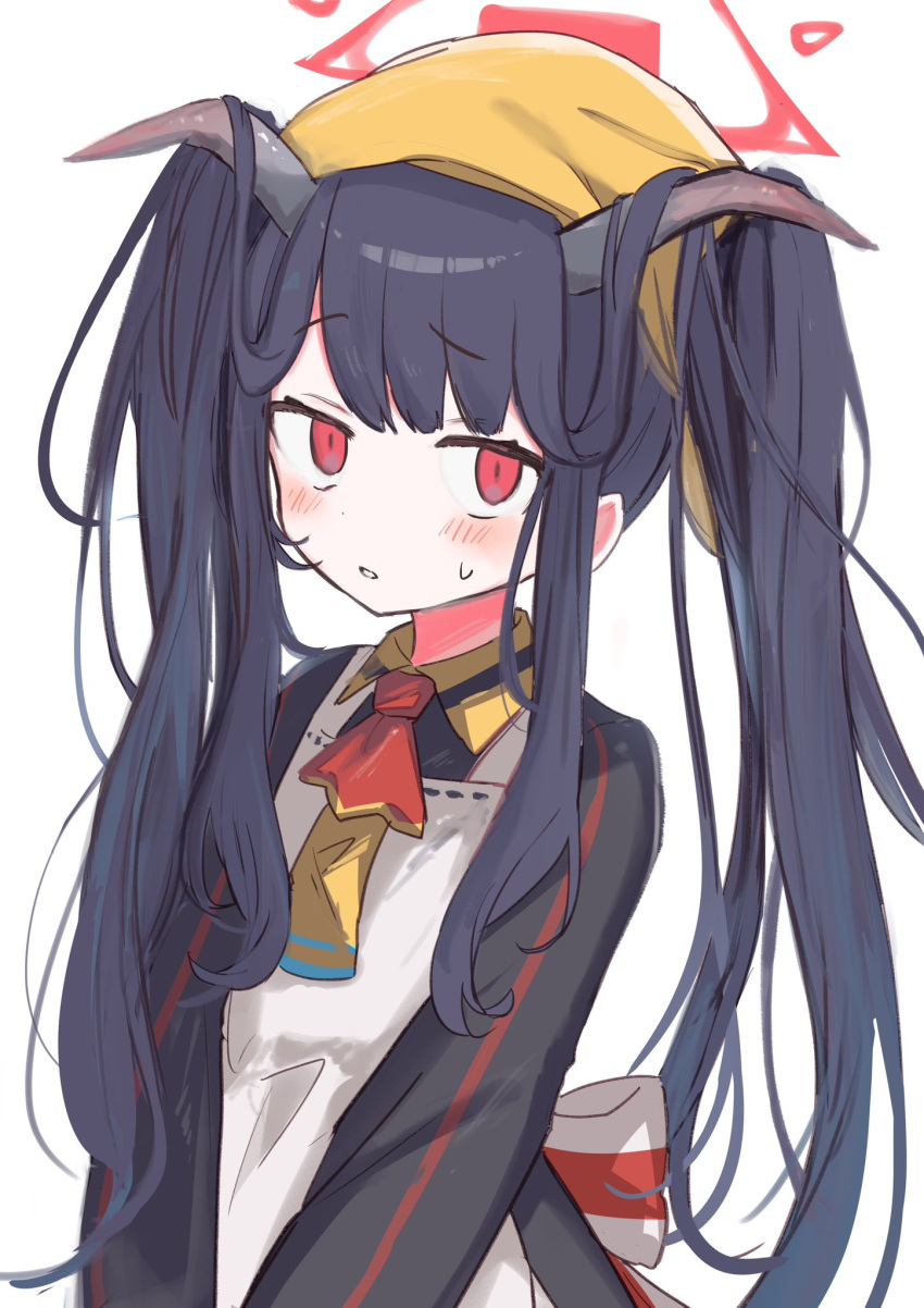 1girl, apron, black_hair, black_shirt, blue_archive, blush, collared_shirt, commentary