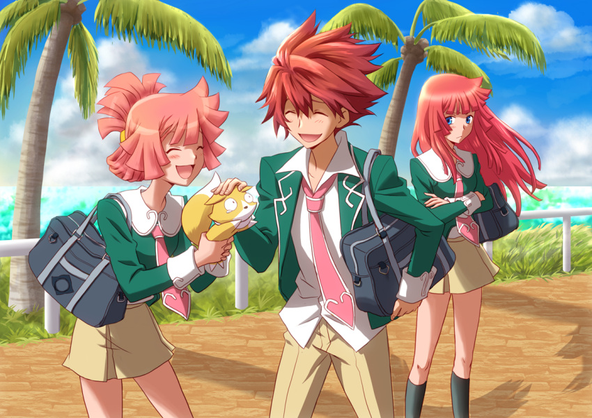kiropin, long_hair, multiple_girls, pink_hair, red_eyes, school_uniform, star_driver, tsunashi_takuto