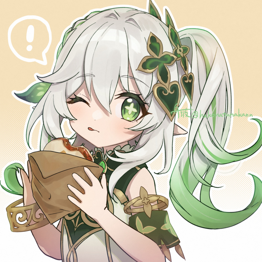 !, 1girl, ;p, artist_name, blush, bracelet, cross-shaped_pupils, dress