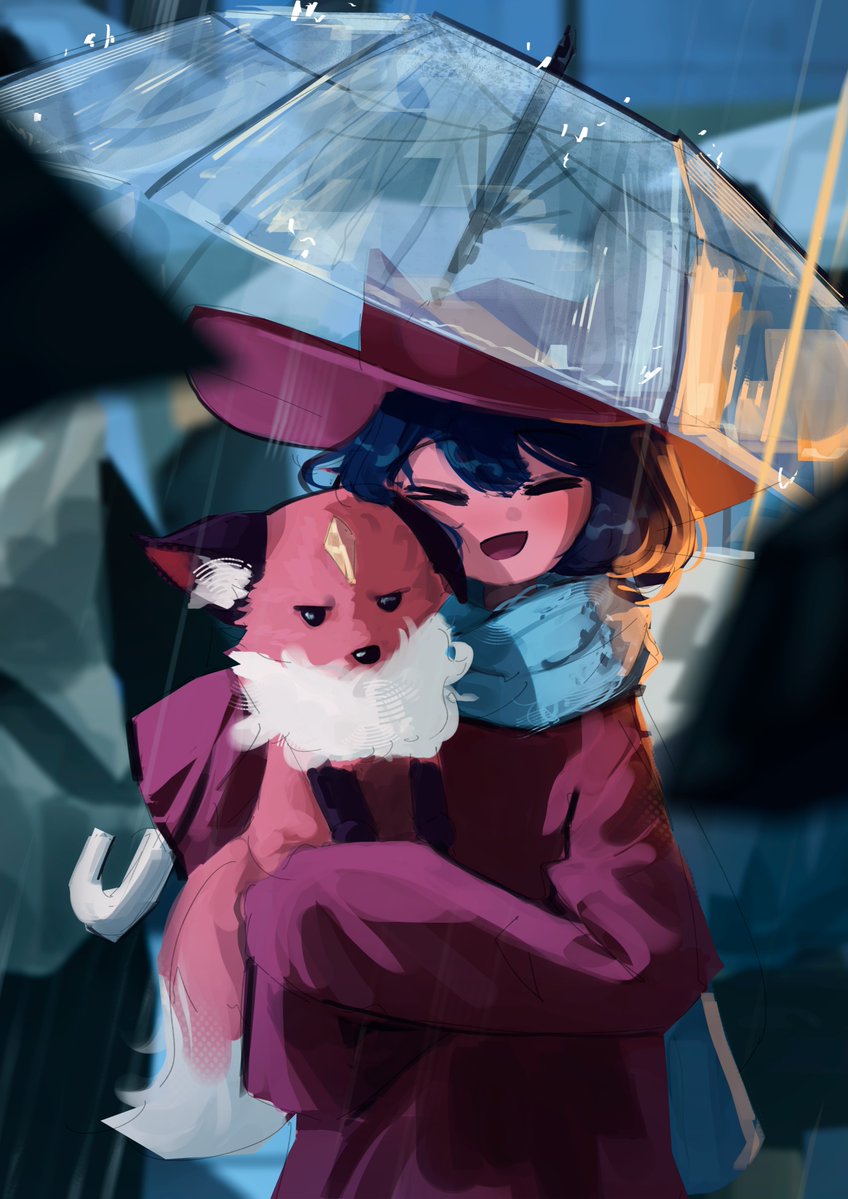 1girl, 1other, androgynous, animal, animal_ear_fluff, animal_hat, animal_nose, black_ears