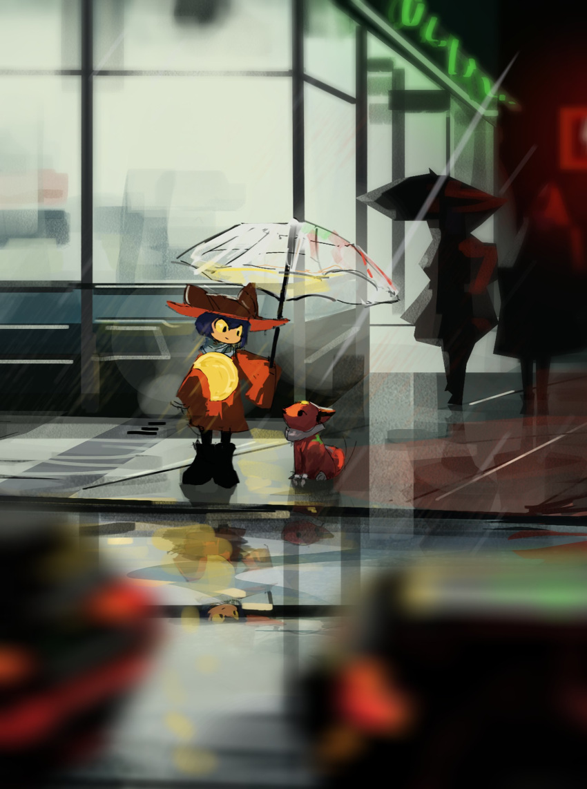 1girl, 1other, absurdres, androgynous, animal_hat, animal_nose, black_ears, black_footwear