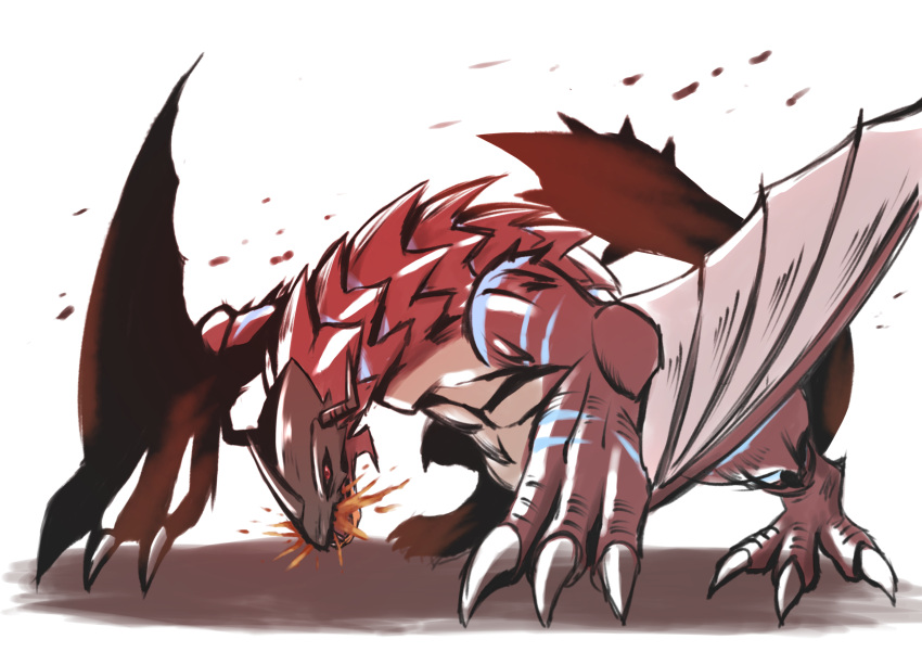 absurdres, breath_weapon, breathing_fire, dark_skin, digimon, digimon_(creature), dragon, fire