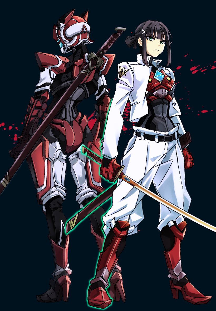 1girl, akira_hjk, aqua_eyes, armor, black_background, commentary, dia_(genjitsu_no_yohane), full_body