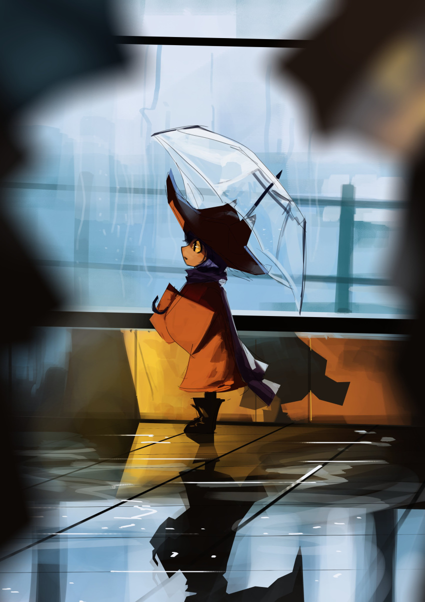 1other, absurdres, androgynous, animal_hat, black_footwear, blue_hair, blue_scarf, boots