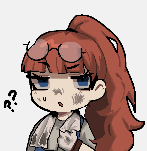 1girl, :o, ?, blue_eyes, chibi, confused, dirty, dirty_clothes