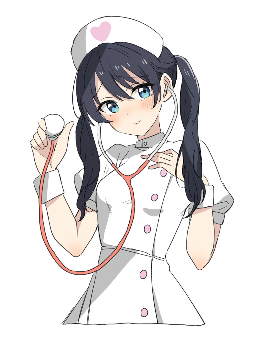 1girl, bien_(djpwjd1), black_hair, blue_eyes, blush, cosplay, cowboy_shot, cropped_legs