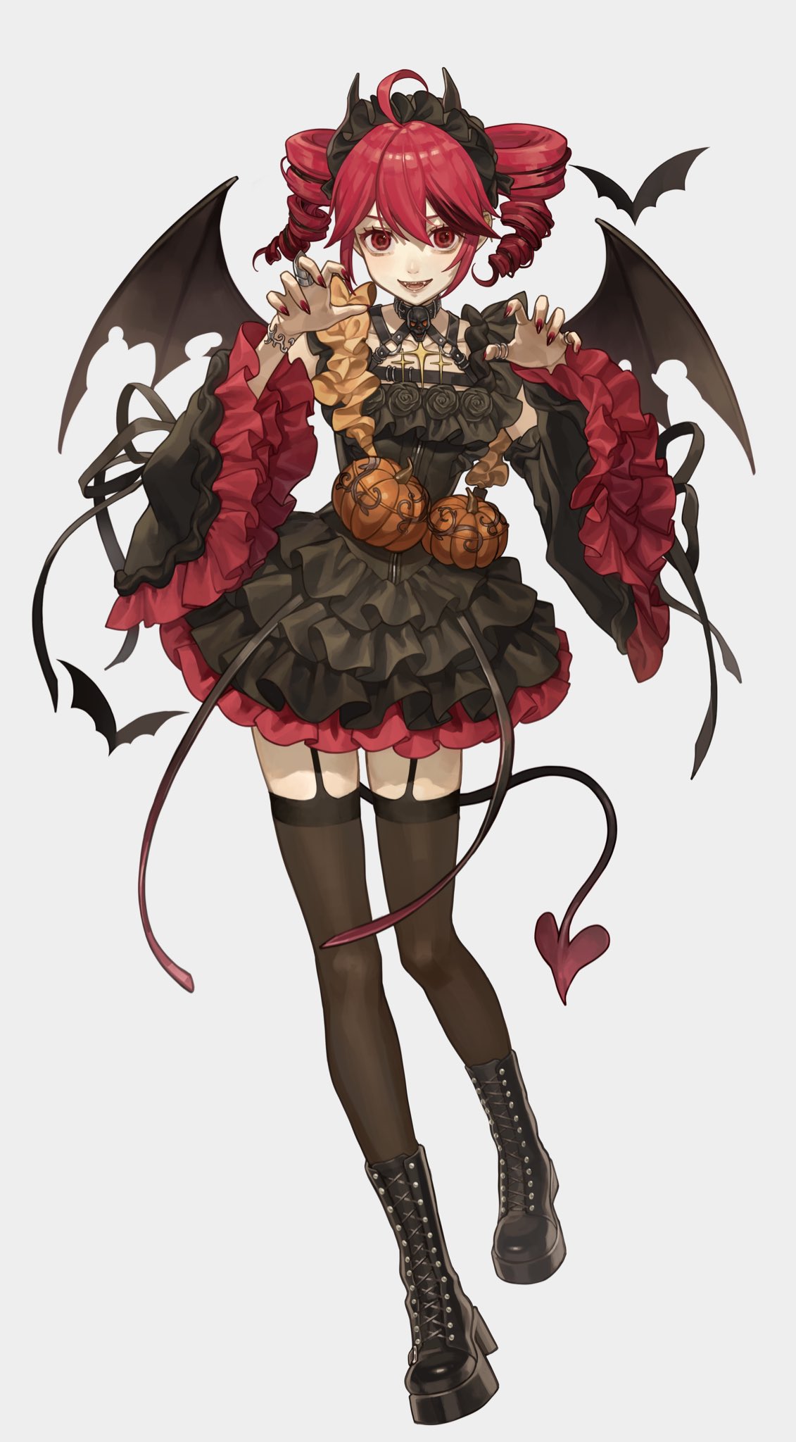 1girl, ahoge, animal, bat_(animal), black_dress, black_footwear, black_hairband, black_ribbon
