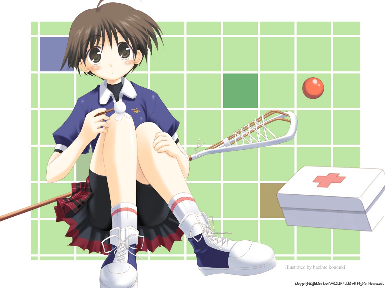 gym_uniform, lacrosse, leaf, maho_hazuki, socks, tenshi_no_inai_12-gatsu, wallpaper