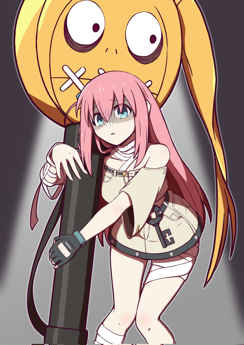 1girl, a.b.a, a.b.a_(cosplay), bandaged_arm, bandaged_leg, bandaged_neck, bandages, bare_shoulders