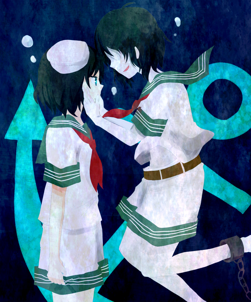 anchor, aqua_eyes, black_hair, ghost, murasa_minamitsu, touhou, yuzuki_(rinka01)