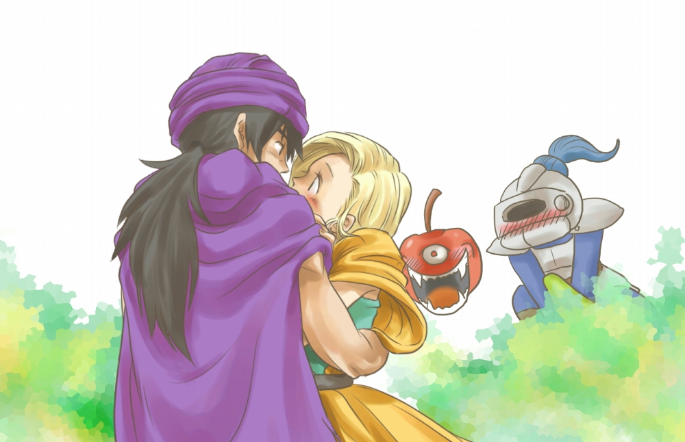 blonde_hair, blush, bracelet, cape, chinyan, couple, dragon_quest, dragon_quest_v