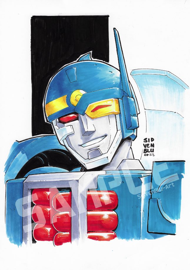 1boy, blue_helmet, helmet, humanoid_robot, mecha, mecha_focus, no_humans, red_eyes
