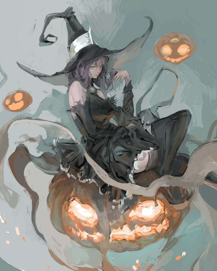 1girl, absurdres, black_dress, black_footwear, blair_(soul_eater), boots, detached_sleeves, dress
