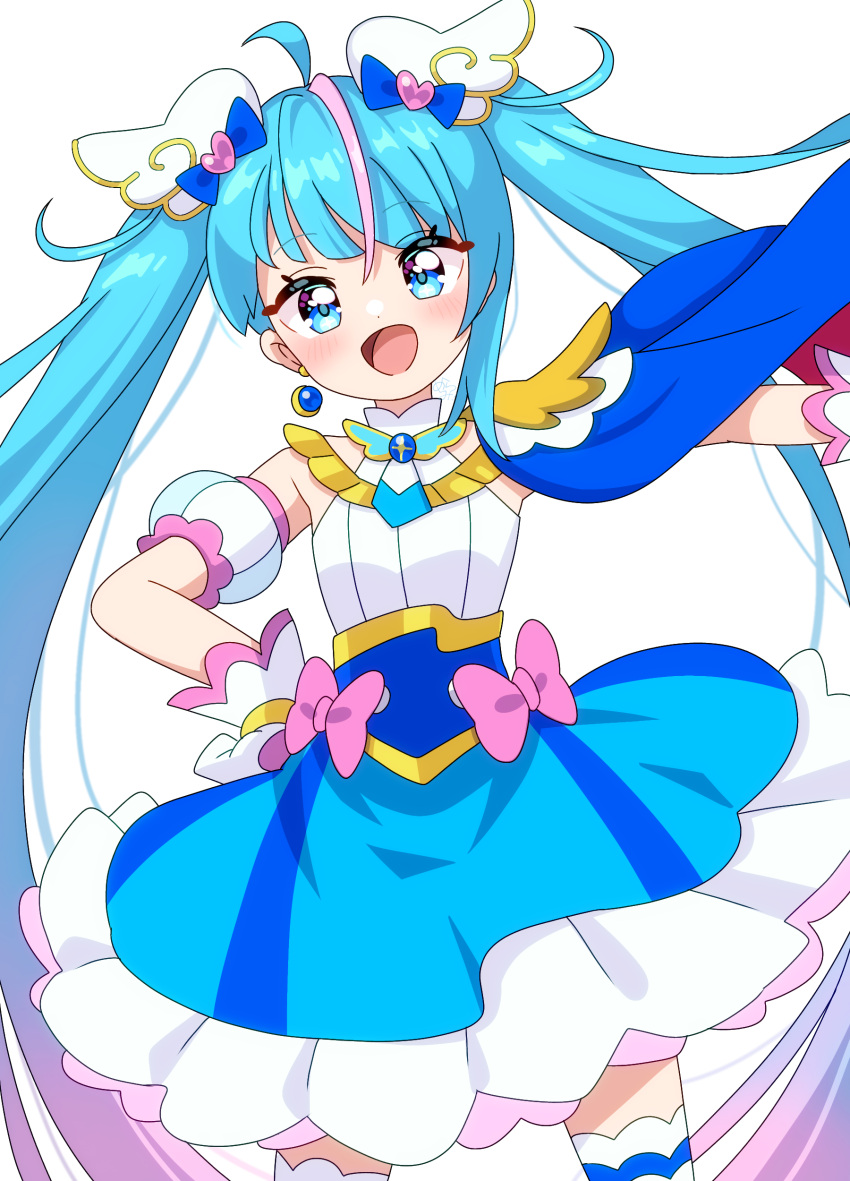 1girl, absurdres, ahoge, bare_shoulders, blue_cape, blue_corset, blue_eyes, blue_hair