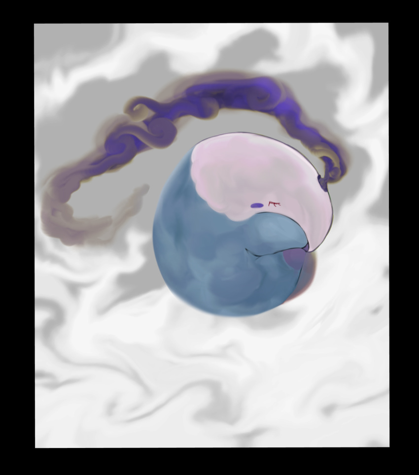 alternate_color, animal_focus, black_border, blush_stickers, border, closed_eyes, commentary, from_side