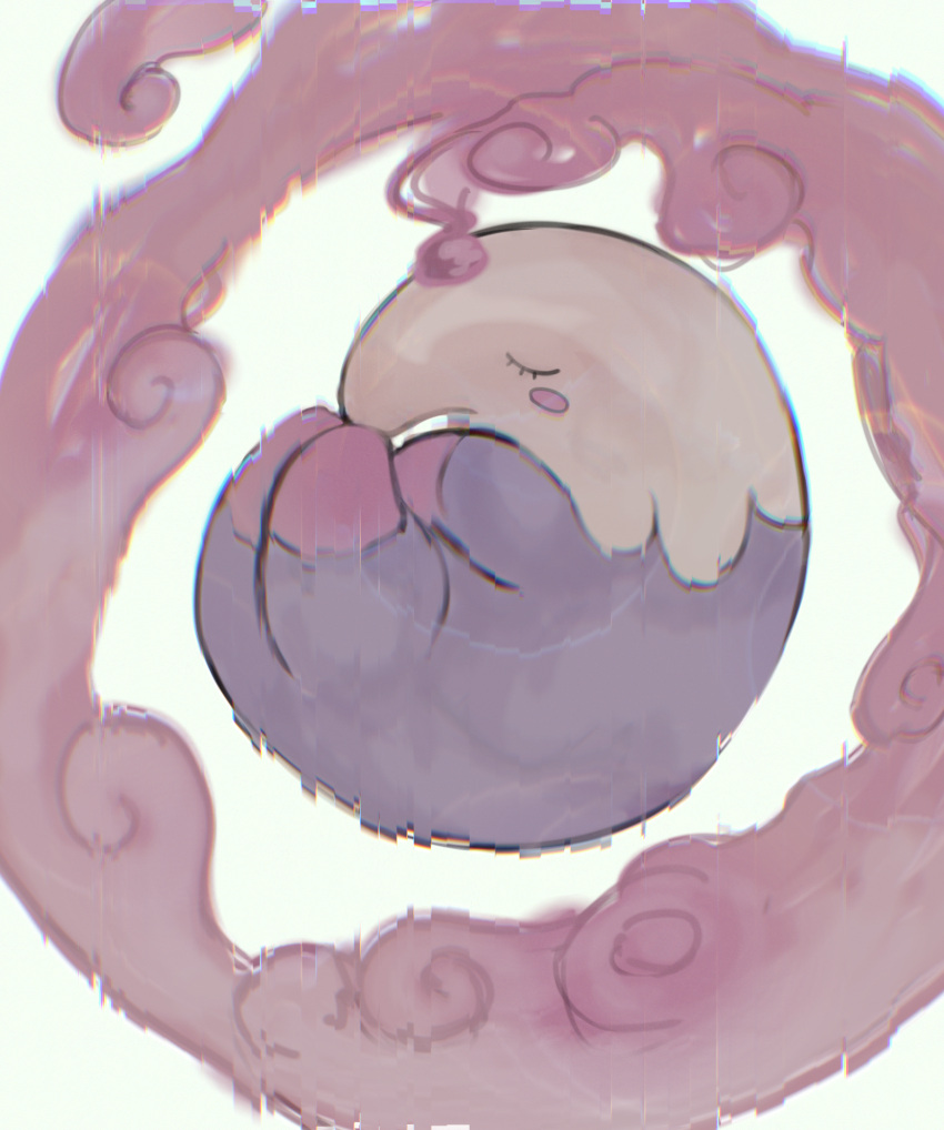 animal_focus, blush_stickers, closed_eyes, commentary, from_side, full_body, glitch, grey_background