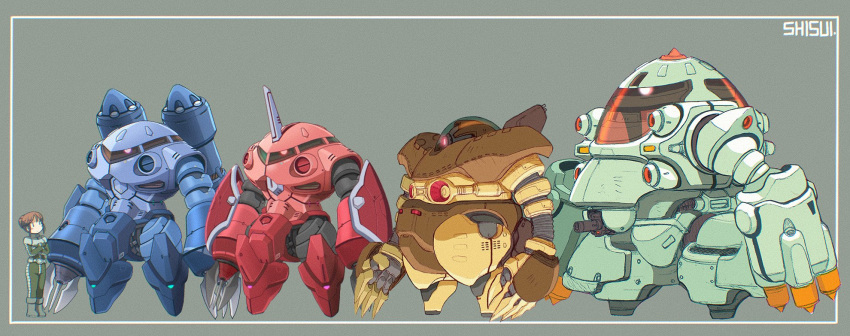 1girl, artist_name, assault_visor, claws, gogg, gundam, gundam_seed, gundam_seed_freedom, highres, long_arms, mecha, mobile_suit, mobile_suit_gundam, one-eyed, redesign, robot, shisui, turret, z'gok, z'gok_(seed), zock