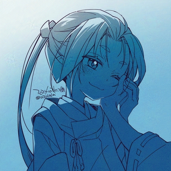 1boy, :3, backlighting, black_hair, blue_background, blush, bow, curtained_hair