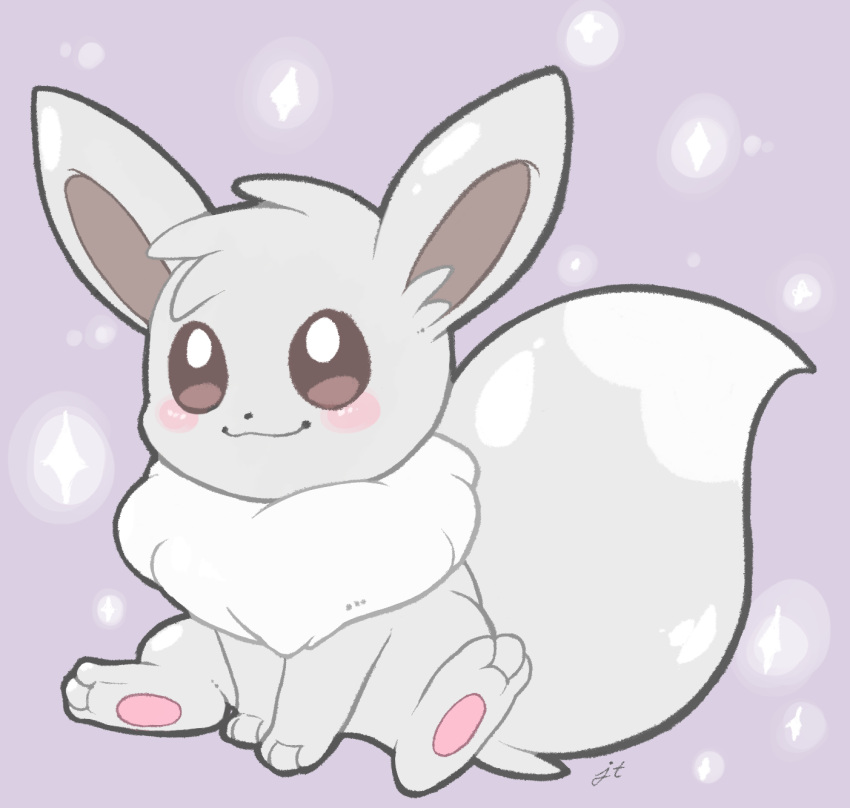:3, alternate_color, animal_focus, blush, bright_pupils, closed_mouth, commentary, eevee