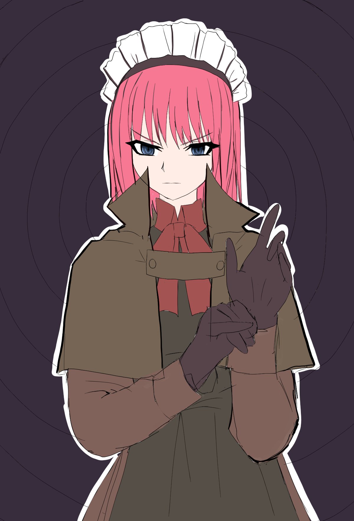 1girl, black_gloves, blue_eyes, bow, bowtie, brainwasher_detective, coat, detective