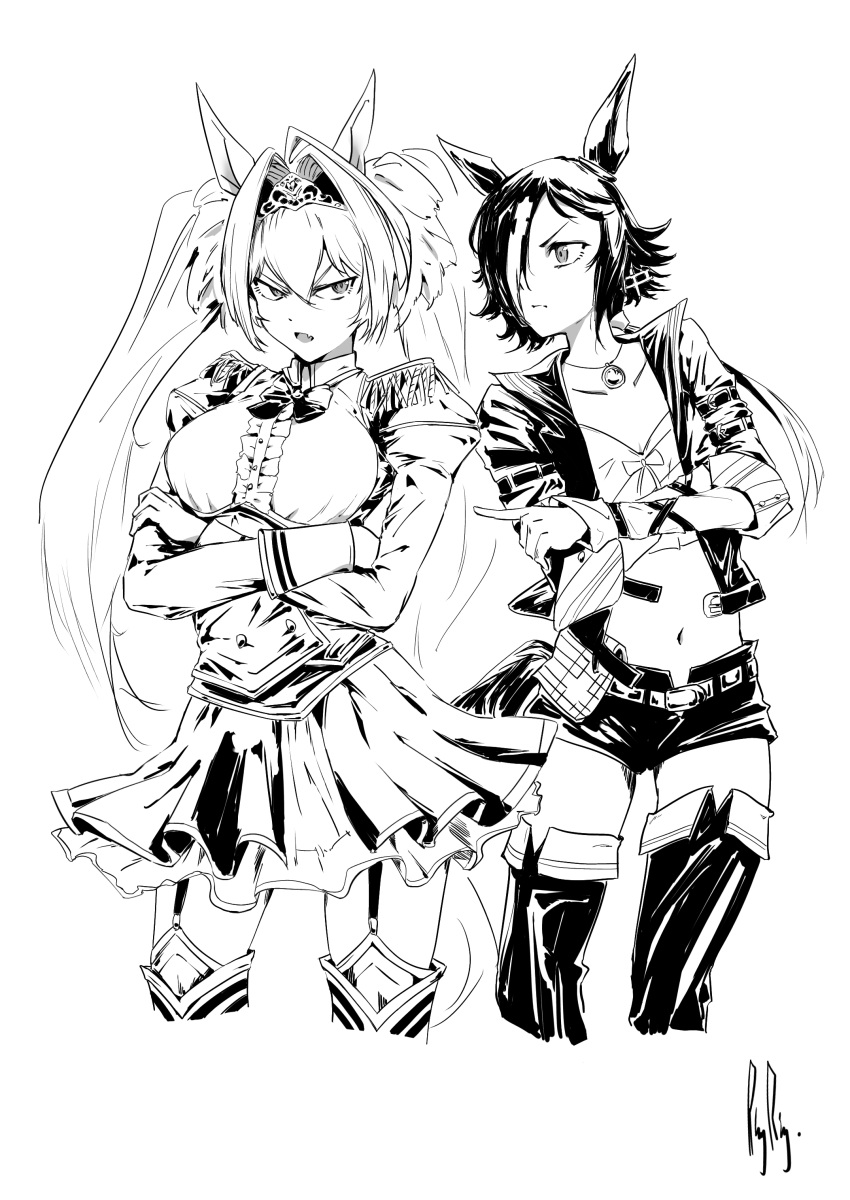 2girls, absurdres, animal_ears, artist_name, boots, bow, bowtie, commentary