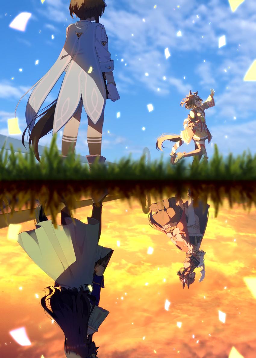 4girls, absurdres, ahoge, amane_hikari, animal_ears, black_hair, blue_hair, breasts