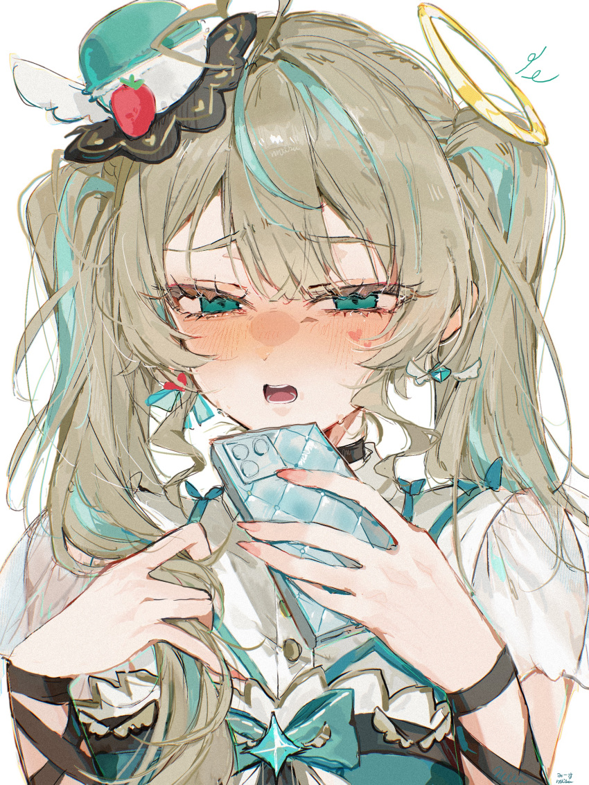 1girl, absurdres, amau_syrup, blue_bow, blue_bowtie, blue_eyes, blue_hair, blush