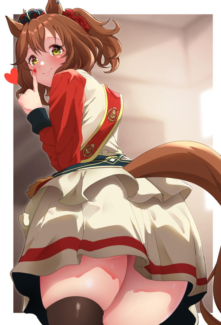 1girl, animal_ears, ass, aston_machan_(umamusume), blurry, blurry_background, breasts, commentary_request