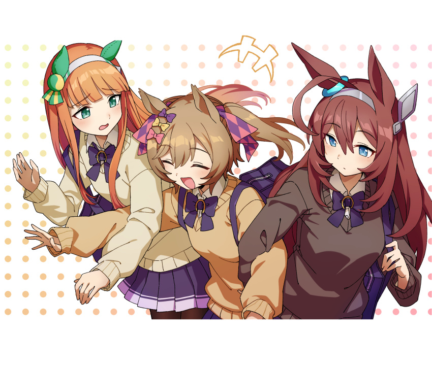 3girls, ahoge, alternate_costume, animal_ears, anime_coloring, blush, breasts, closed_eyes