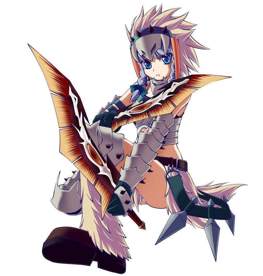 barioth_(armor), blue_eyes, braid, dual_wielding, izayoi_sakuya, juuya_(kisaragi18), kirin_(armor), monster_hunter