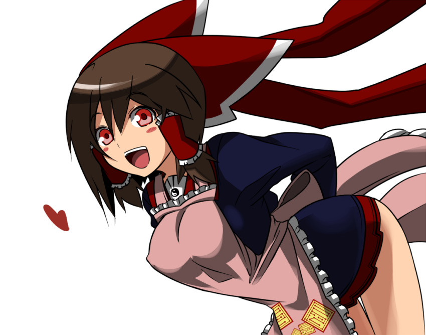 alternate_costume, apron, bow, brown_hair, contemporary, hair_bow, hakurei_reimu, long_hair