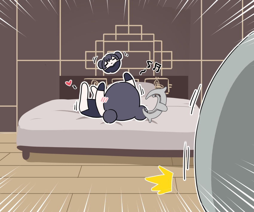 2girls, arms_up, b.t._(boob_tong), bad_link, ball, bed, black_dress, blue_archive