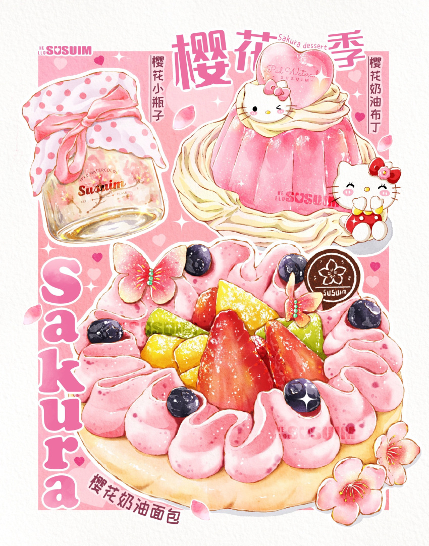 1girl, absurdres, blueberry, bow, bug, butterfly, cat_girl, character-themed_food