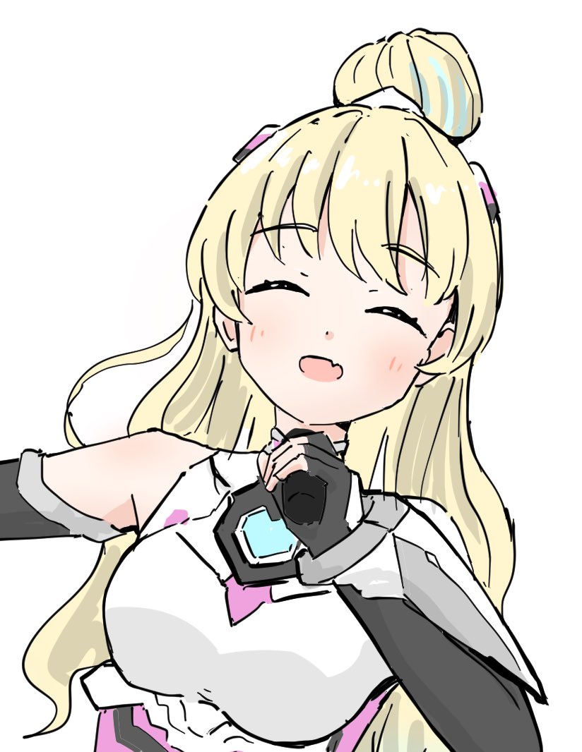 1girl, :d, ^_^, armor, black_gloves, blonde_hair, blue_hair, blush