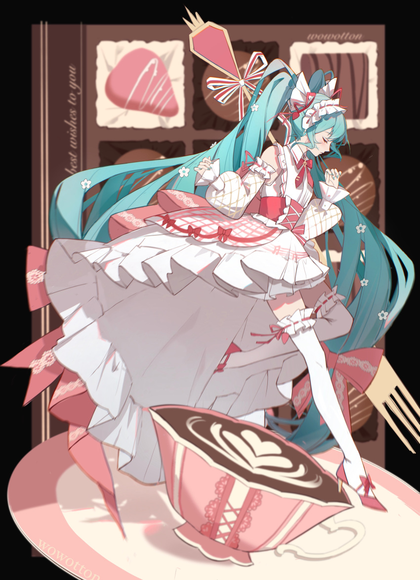 1girl, absurdres, aqua_hair, bow, chinese_commentary, closed_eyes, commentary_request, cup