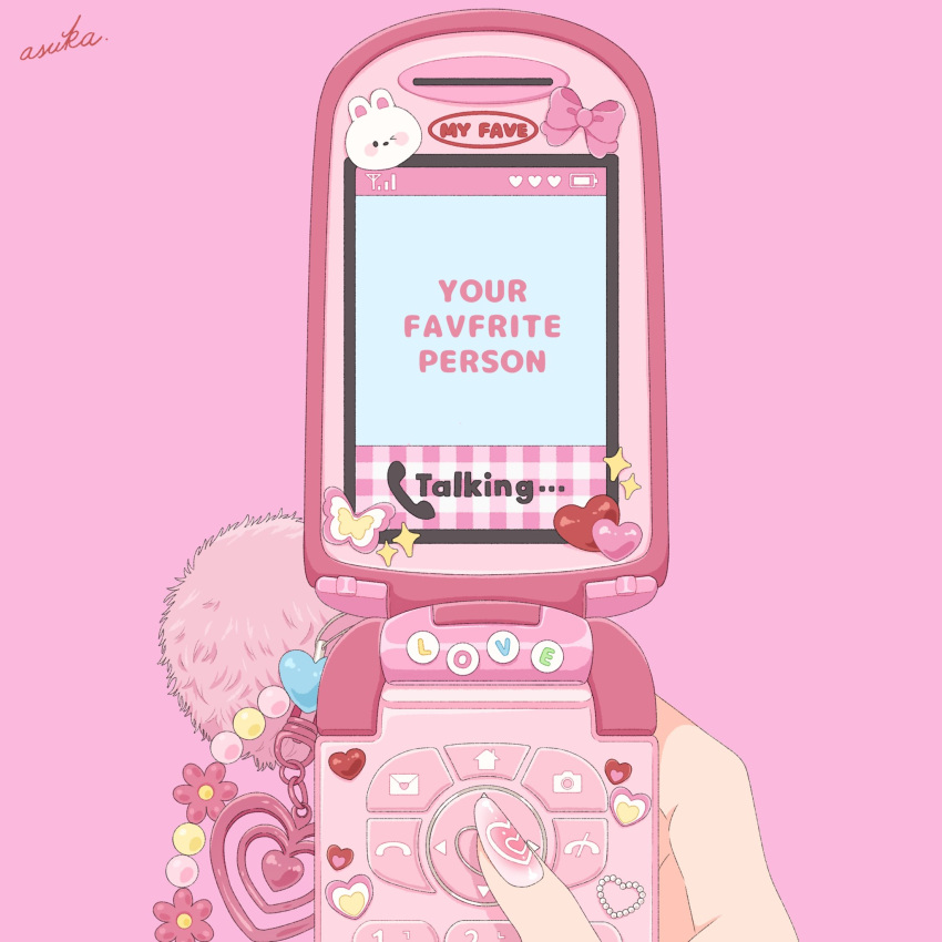 1girl, asuka_(a20_suka002018), cellphone, cellphone_charm, charm_(object), commentary_request, decoden, flip_phone