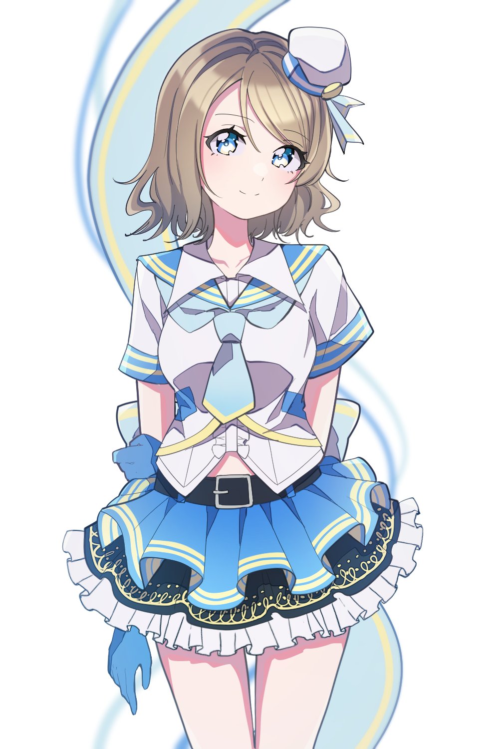 blue_eyes, blush, breasts, brown_hair, frills, grey_hair, hat, highres