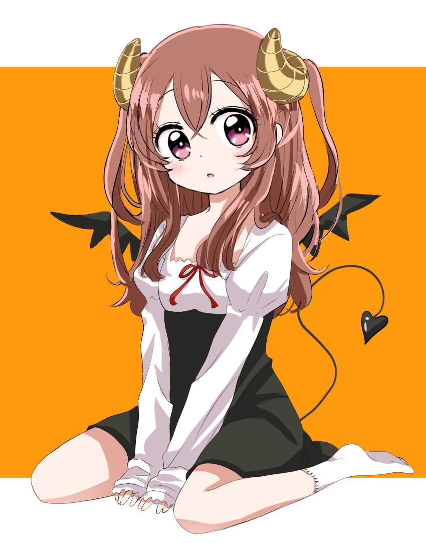 1girl, biwako_(biwa27), black_skirt, commentary, delicious_party_precure, demon_horns, demon_tail, demon_wings