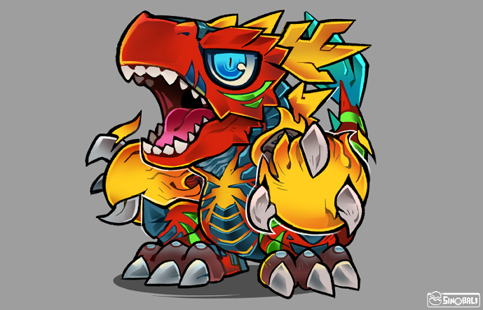 blue_eyes, chibi, digimon, digimon_(creature), dinomon, dinosaur, full_body, no_humans