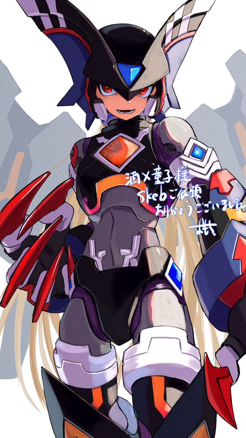 1boy, absolute_zero_(mega_man), absurdres, armor, black_armor, black_helmet, blonde_hair, chest_jewel