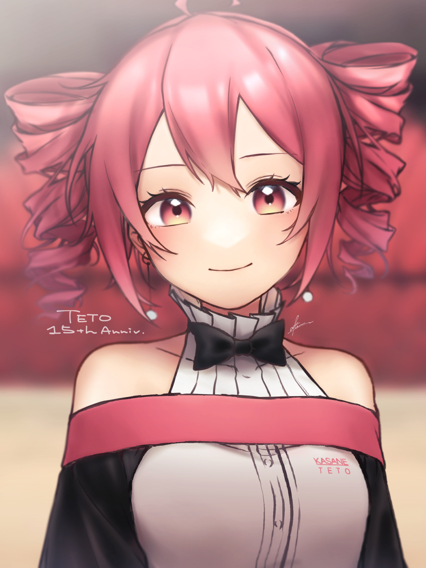 1girl, absurdres, after0217, ahoge, bare_shoulders, birthday, black_bow, black_bowtie