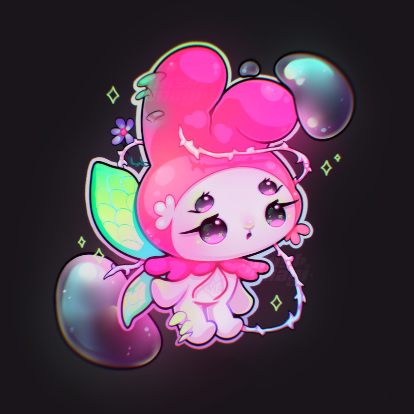 1girl, alternate_form, animal_ears, bubble, chibi, chibi_only, commentary, crossover