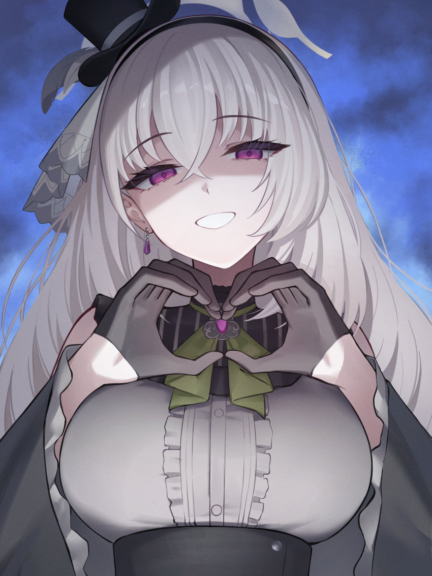 1girl, absurdres, aoi_riko, ascot, black_headband, blue_archive, blue_background, crossed_bangs