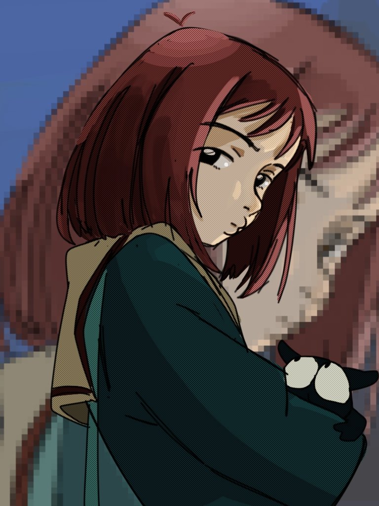 1girl, animal, black_cat, black_eyes, blue_background, blue_sweater, bob_cut, brown_sailor_collar