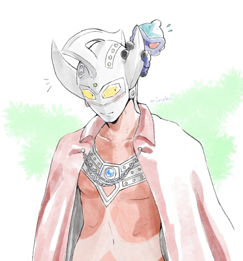 2boys, alien, artist_name, blush, cape, chibi, chibi_on_head, collarbone