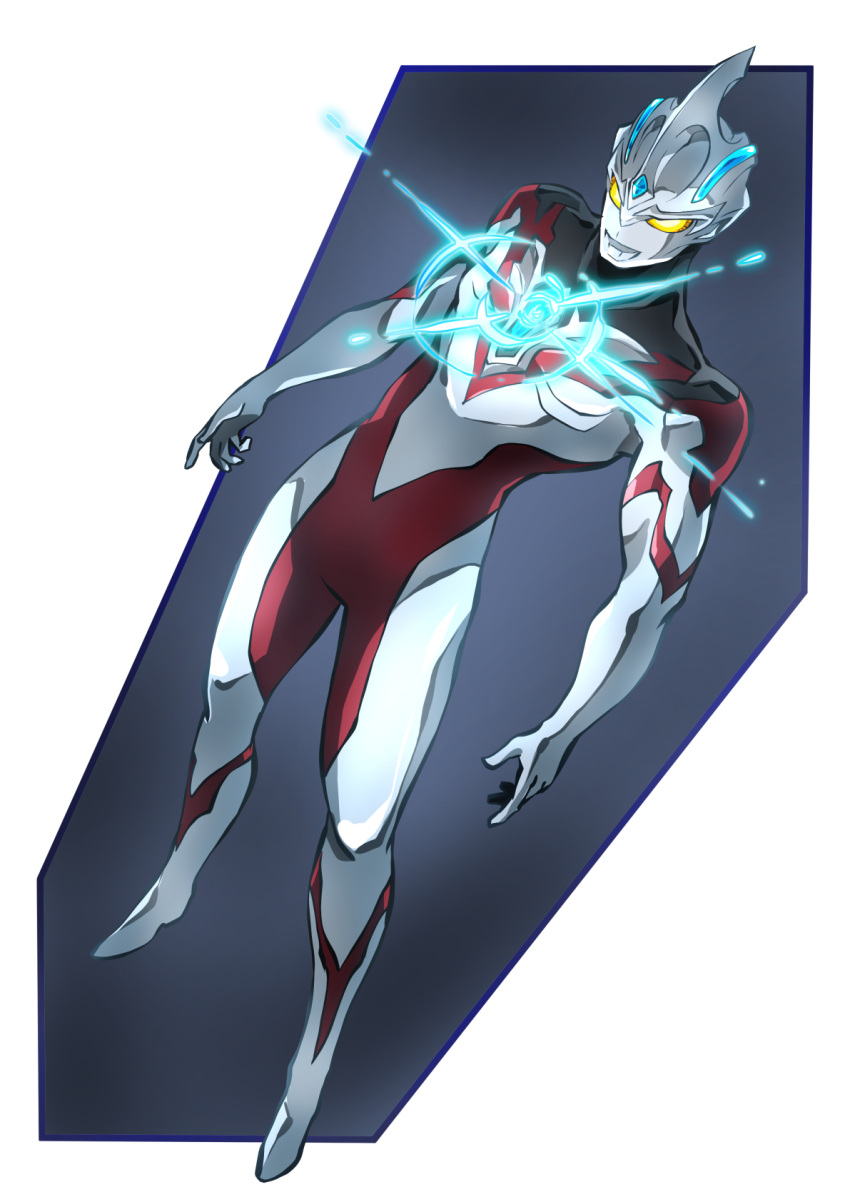 1boy, alien, black_background, black_skin, blue_gemstone, color_timer, colored_skin, commentary_request